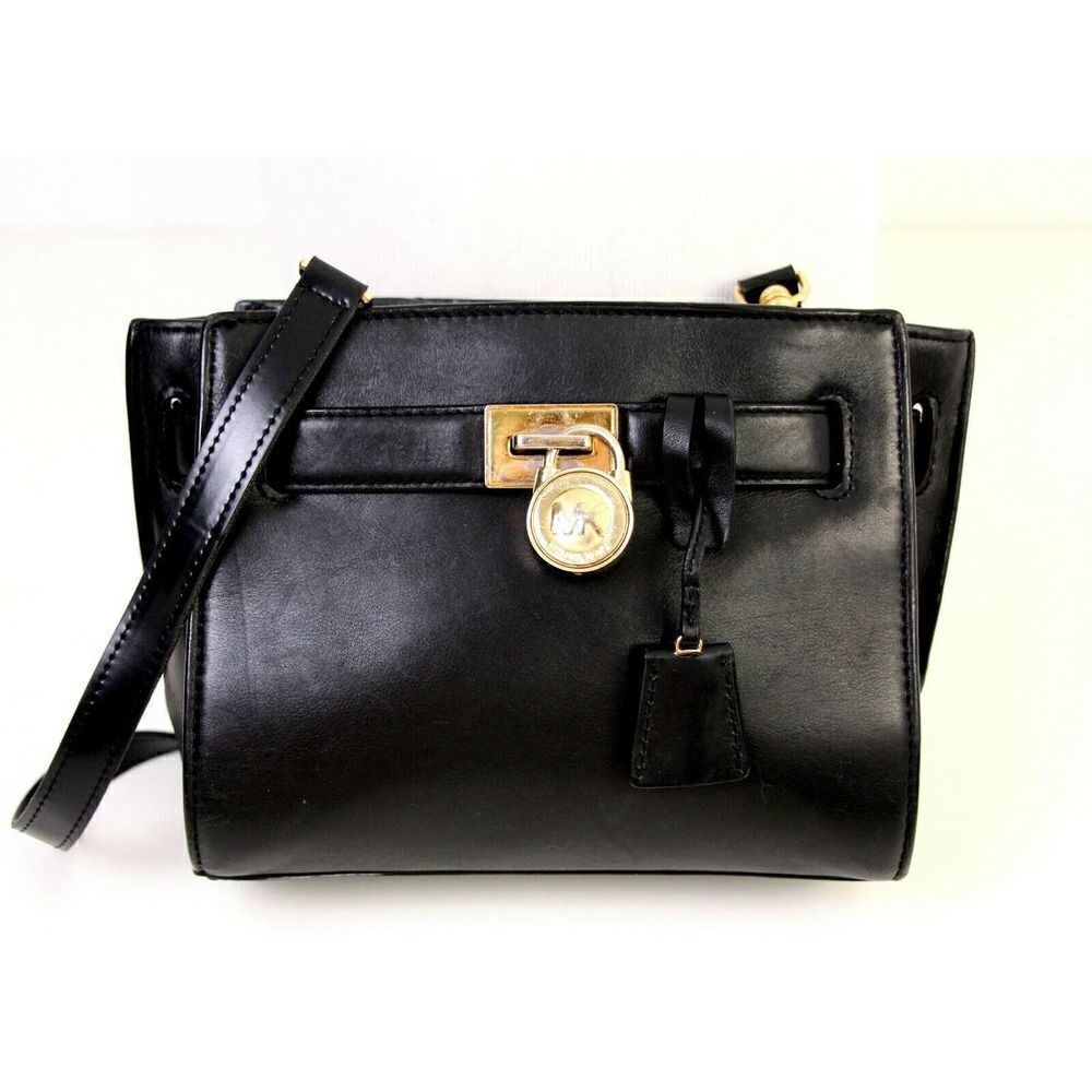 Michael Kors BLACK GENUINE LEATHER BELT PADLOCK KEY SATCHEL SHOULDER BAG HANDBAG